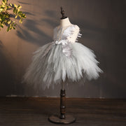 Vestido de fiesta de tul asimétrico con cristales de cisne, vestido de niña de flores para primera comunión