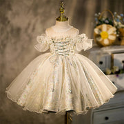 Бальное платье принцессы-пачки, кружевное фатиновое платье для первого дня рождения, свадебное платье с цветочным узором для девочек