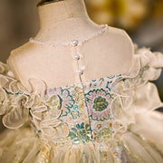 Бальное платье принцессы-пачки, кружевное фатиновое платье для первого дня рождения, свадебное платье с цветочным узором для девочек