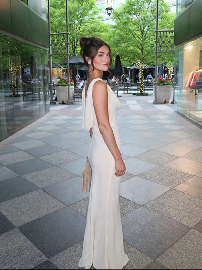 Cowl-Back Sleeveless Column Gown