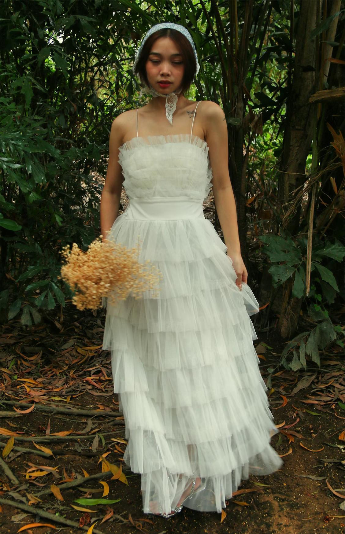 white tulle midi dress Ivory Tiered Tulle Midi Dress White