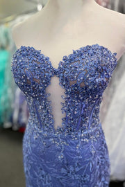 Trumpet Beaded Lace Strapless Sweetheart Keyhole Long Prom Dress