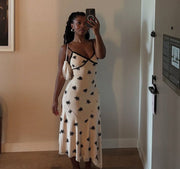 Lace-Trimmed Bias-Cut Midi Dress with Asymmetric Hem