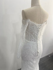 Mermaid Lace Wedding Dress Two Piece Off Shoulder Detachable Tulle Overskirt