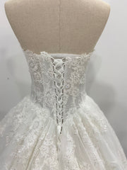Lace Ball Gown Wedding Dress Strapless Sweetheart Corset Back Pleated
