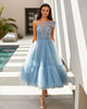Vestido estético azul-claro em tule macio