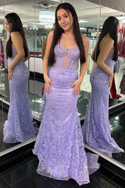 Trumpet Beaded Lace Strapless Sweetheart Keyhole Long Prom Dress