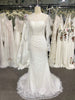 Beading Lace Wedding Dress Long Sleeve Trumpet Buttons Sweep