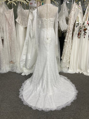 Beading Lace Wedding Dress Long Sleeve Trumpet Buttons Sweep