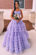 Princess Tiered Ruffle Sweetheart Beaded Strraps Long Prom Dress