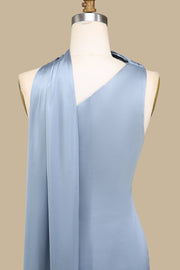 Blue One-Shoulder Maxi Dress with Sash