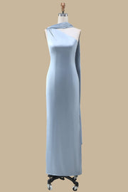 Blue One-Shoulder Maxi Dress with Sash