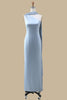 Robe bleu brume en satin pour demoiselle d’honneur, asymétrique, à une épaule, avec ceinture