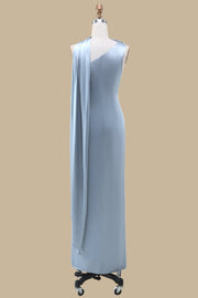 Blue One-Shoulder Maxi Dress with Sash