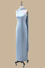 Blue One-Shoulder Maxi Dress with Sash
