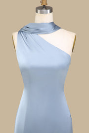 Blue One-Shoulder Maxi Dress with Sash