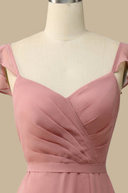 Dusty Rose Surplice Neck A-Line Chiffon Maxi Dress