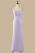 Spaghetti Straps Lilac Chiffon Scoop Neck Maxi Bridesmaid Dress