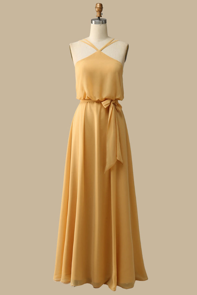 mustard chiffon dress Mustard Bridesmaid Dresses Collection: V-Neck and Illusion Necklines