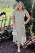 A-line Sage Square Neck Bow Strap Chiffon Bridesmaid Dress, Sash