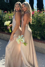 Backless Long Bridesmaid Dress in Champagne