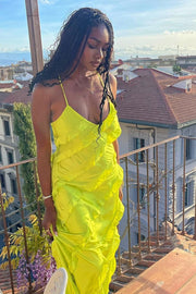 V-Neck Spaghetti Strap Ruffle Maxi Dress