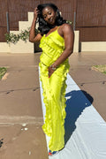 Sheath Sleeveless V-Neck Spaghetti Strap Ruffle Maxi Prom Dress