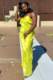 V-Neck Spaghetti Strap Ruffle Maxi Dress