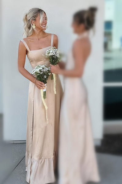 Lace-Up A-Line Maxi Dress with Slit