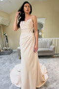 Cowl-Neck Sheer Back Strap Sleeveless Long Sweep Wedding Dress