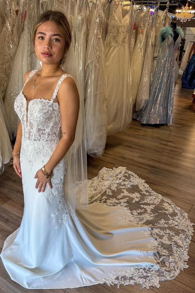 corset bodice mermaid lace wedding dress Mermaid Glitter Lace Wedding Dress with Corset Bodice