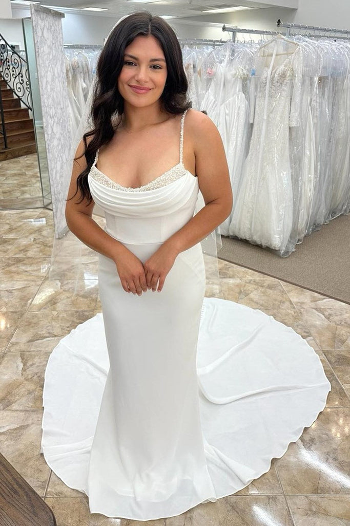 beaded cowl back dress 8872: Beaded Fit and Flare V-Neck Bridal Gown with Cowl Back
