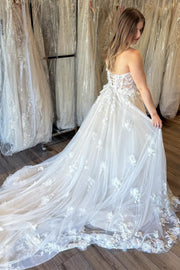 Strapless A-Line Wedding Dress with Floral Appliques