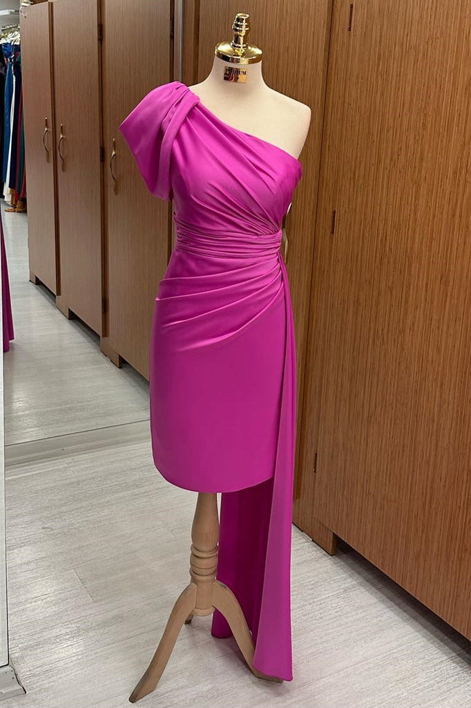 pink one shoulder ruched dress One Shoulder Pink Ruched Frill Party Dress Dreamdressy