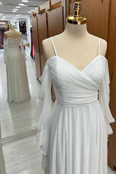 White Cold-Shoulder Chiffon Dress