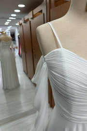 White Cold-Shoulder Chiffon Dress