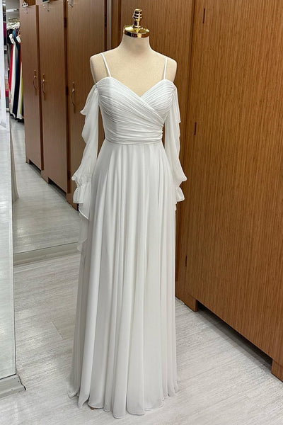 White Cold-Shoulder Chiffon Dress