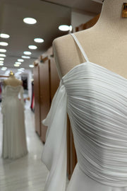 White Cold-Shoulder Chiffon Dress