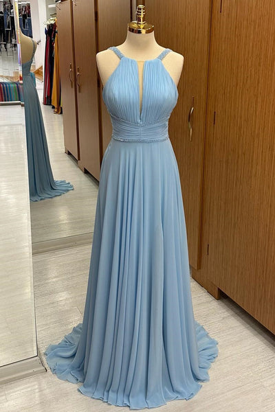 light blue wedding guest dresses Chiffon Dress A-Line Ankle Length Pleated Gown COCOMELODY CG0329, Daffodil This light blue chiffon wedding guest dress features an elegant A Blue Wedding Guest Dresses