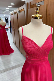 Pink Surplice Neck Pleated Maxi Dress