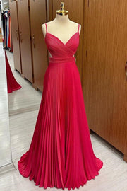 Pink Surplice Neck Pleated Maxi Dress