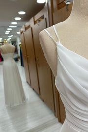 White Cowl Neck Chiffon Dress with Spaghetti Straps