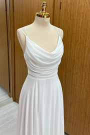 White Cowl Neck Chiffon Dress with Spaghetti Straps