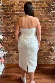 White Sweetheart Midi Reception Dress with Detachable Sleeves
