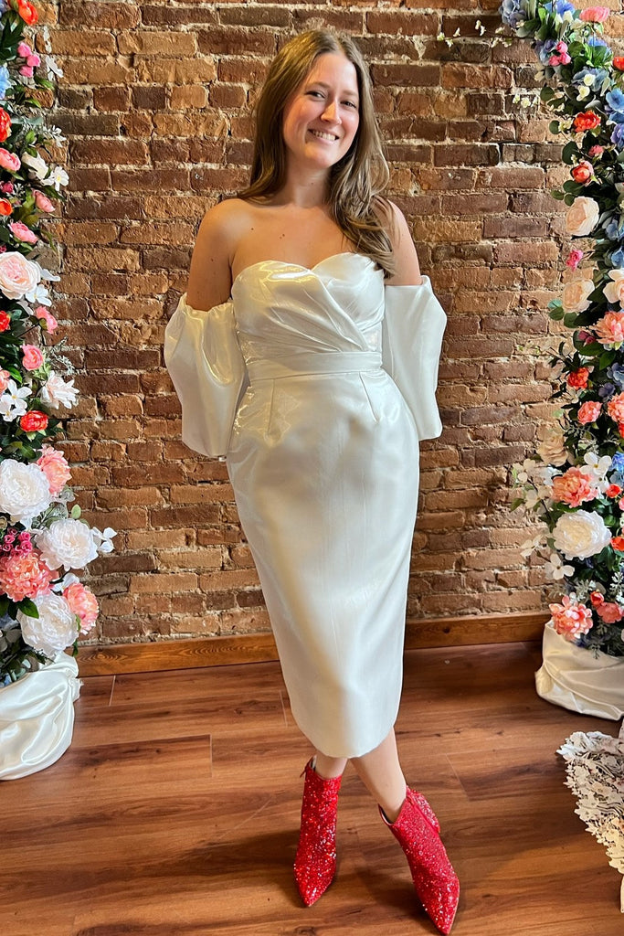 white midi reception dress Reception dress Chantal midi. square neckline | A-line silhouette | simple wedding dress
