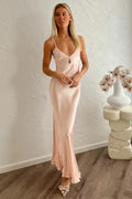 Blush Charmeuse Sleeveless Keyhole Front Tie-Back Maxi Dress