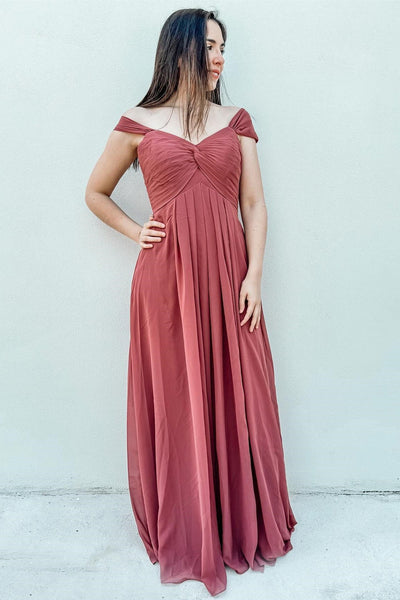 Off-the-Shoulder Twist-Front Long Dress in Sage