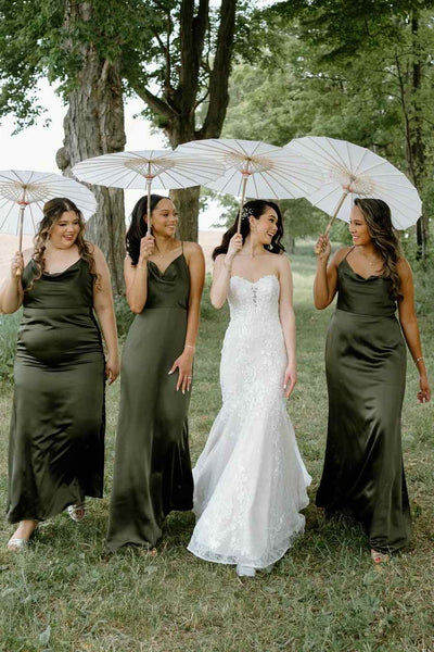 Cowl Neck Spaghetti Straps Satin Pleated Long Dress