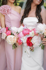 Pink One Shoulder Flower Sleeveless Satin Long Dress