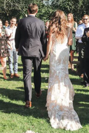 V-Neck Lace Appliques Sleeveless Bohemian Wedding Dress